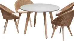 Sofy*KARE Design Zestaw Ogrodowy 4 Krzesła Rattanowe I Stół Z Cementowym Szarym Blatem