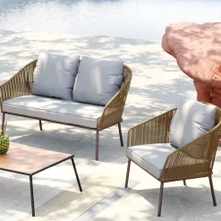 Sofy*KARE Design Zestaw Ogrodowy Szaro-naturalny 4-set Sofa, Stolik I 2 Fotele
