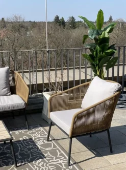 Sofy*KARE Design Zestaw Ogrodowy Szaro-naturalny 4-set Sofa, Stolik I 2 Fotele
