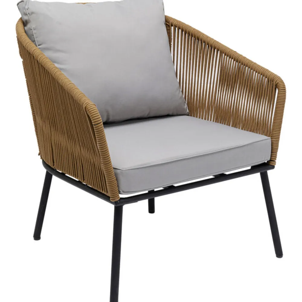 Sofy*KARE Design Zestaw Ogrodowy Szaro-naturalny 4-set Sofa, Stolik I 2 Fotele