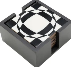 Zastawa Stołowa*KARE Design Zestaw 6 Podkładek Pod Kubki Czarno-białe Z Organizerem 12x12 Cm