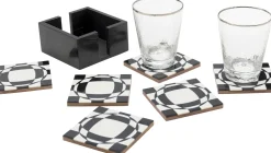 Zastawa Stołowa*KARE Design Zestaw 6 Podkładek Pod Kubki Czarno-białe Z Organizerem 12x12 Cm