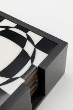 Zastawa Stołowa*KARE Design Zestaw 6 Podkładek Pod Kubki Czarno-białe Z Organizerem 12x12 Cm