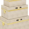 Organizery*KARE Design Zestaw 3 Pudełek - Kuferków Beżowych Ze Złotymi Detalami