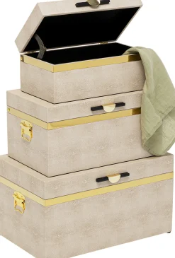 Organizery*KARE Design Zestaw 3 Pudełek - Kuferków Beżowych Ze Złotymi Detalami