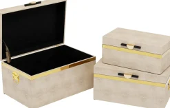Organizery*KARE Design Zestaw 3 Pudełek - Kuferków Beżowych Ze Złotymi Detalami