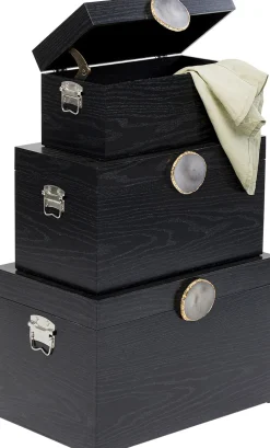 Organizery*KARE Design Zestaw 3 Pudełek - Kuferków W Kolorze Czarnym