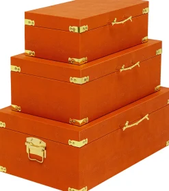 Organizery*KARE Design Zestaw 3 Pudełek Pomarańczowych Ze Złotymi Detalami