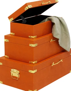Organizery*KARE Design Zestaw 3 Pudełek Pomarańczowych Ze Złotymi Detalami