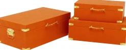 Organizery*KARE Design Zestaw 3 Pudełek Pomarańczowych Ze Złotymi Detalami
