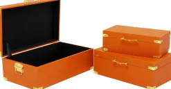 Organizery*KARE Design Zestaw 3 Pudełek Pomarańczowych Ze Złotymi Detalami