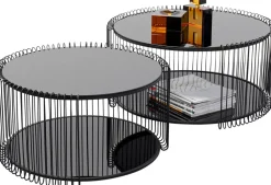Stoliki Kawowe*KARE Design Zestaw 2 Stolików Kawowych Czarnych Blaty I Półki Szklane Rama Stalowa