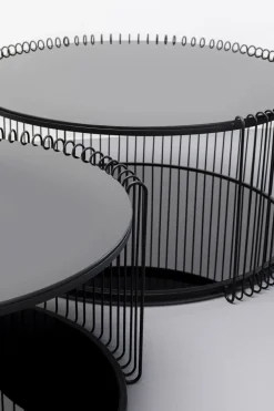 Stoliki Kawowe*KARE Design Zestaw 2 Stolików Kawowych Czarnych Blaty I Półki Szklane Rama Stalowa