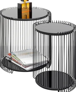 Stoliki Kawowe*KARE Design Zestaw 2 Stolików Pomocniczych Czarnych Blaty I Półki Szklane Rama Stalowa