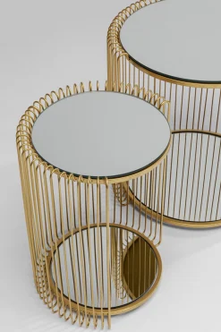 Stoliki Kawowe*KARE Design Zestaw 2 Stolików Pomocniczych Z Półkami Złote Z Lustrzanymi Blatami