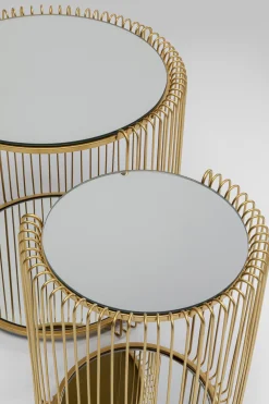 Stoliki Kawowe*KARE Design Zestaw 2 Stolików Pomocniczych Z Półkami Złote Z Lustrzanymi Blatami
